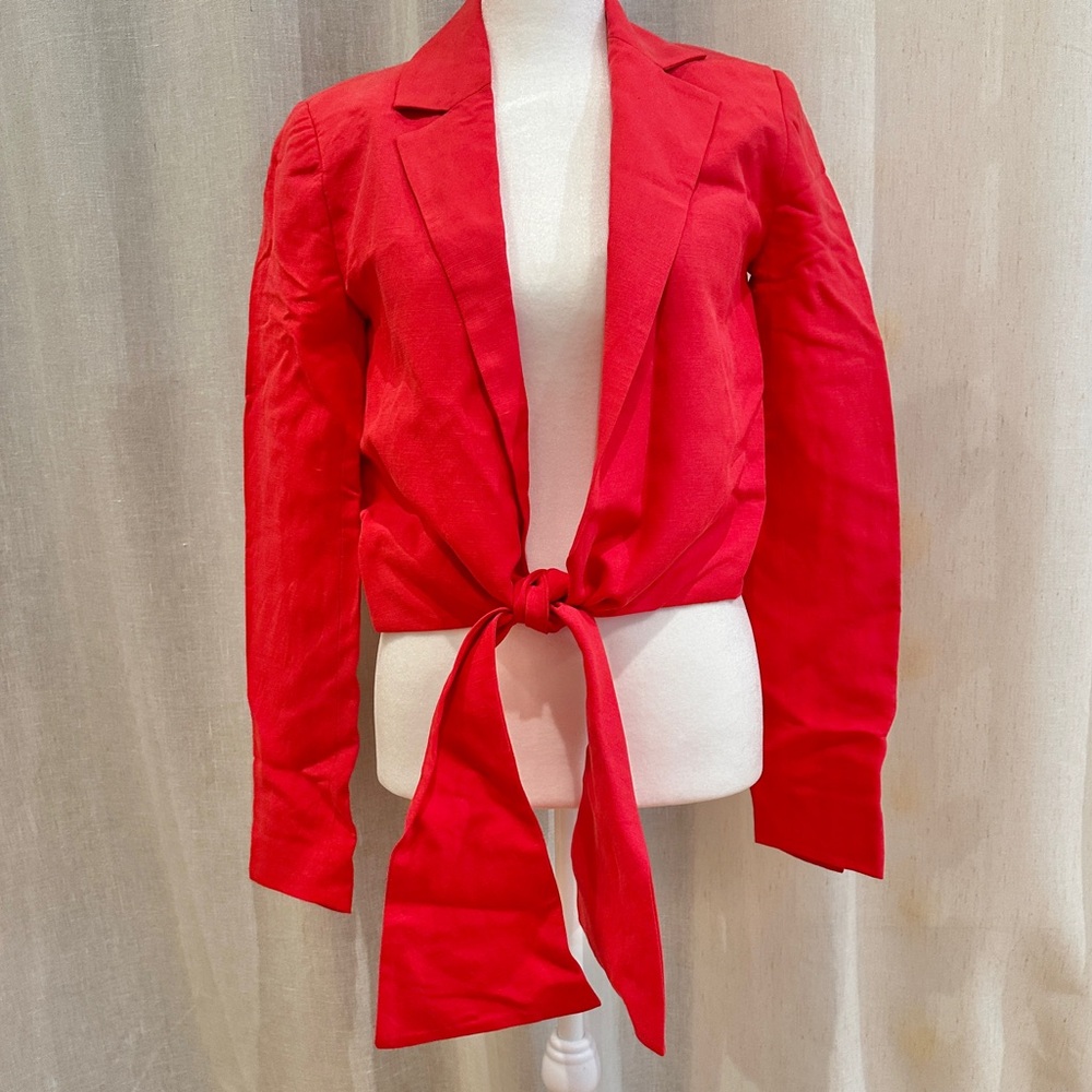 Mara Hoffman Red Linen Tie Front Blazer Size XXS